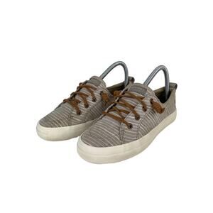 Sperry Womens Striped Canvas Sneakers Brown & White Size 6.5